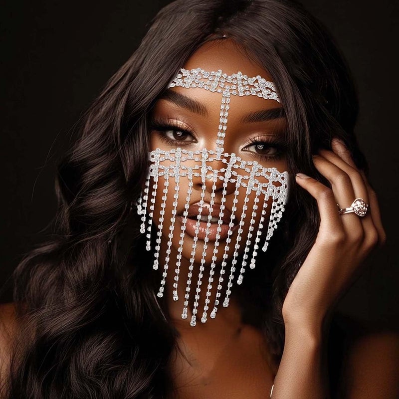 Fdesigner Vintage Head Chain Rhinestone Wedding Headpieces Face Cover Mask Hair Jewelry Gypsy Women Hair Accessories - Image 2